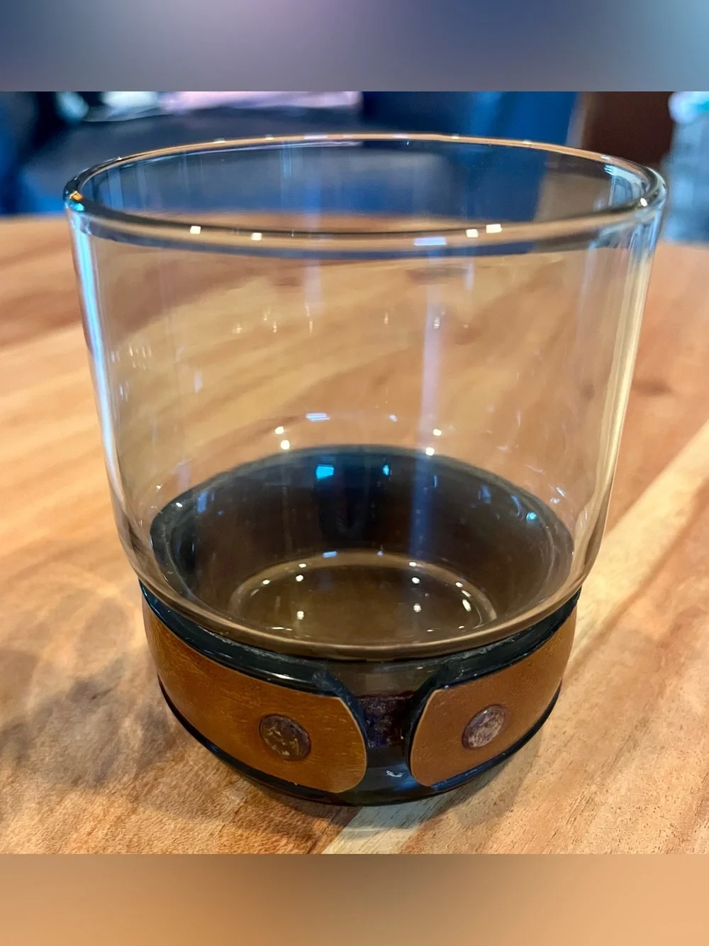 Vintage MCM Belted Smoked Glass Tumbler Set with Faux Leather Band